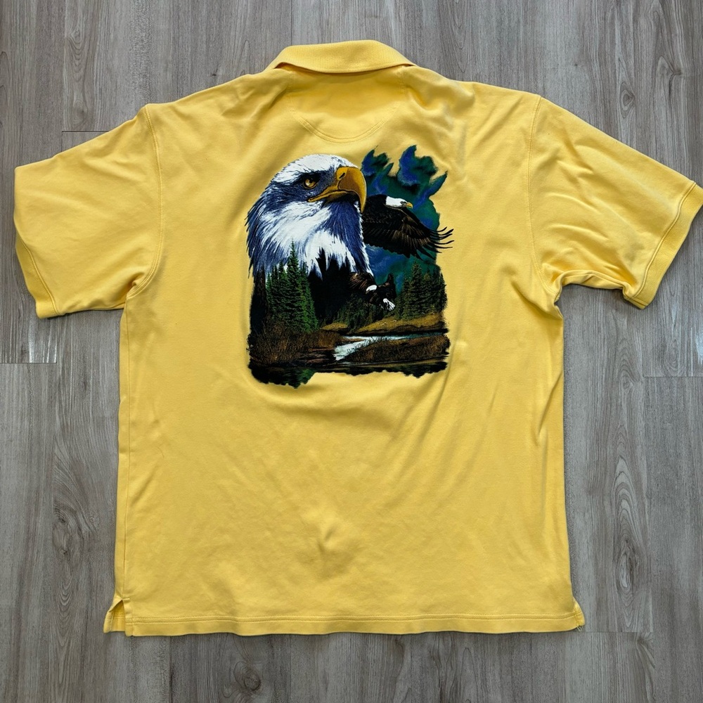 Van Heusen Pima Cotton Eagle Nature‎ Collar Shirt Men's Size Large Yellow *Flaw